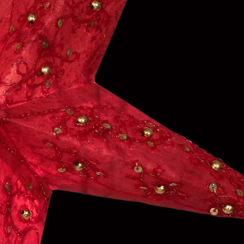 Baby Leela Zari Batik Red - Foldable glowing star, paper poinsettia with 5 points, 40 cm